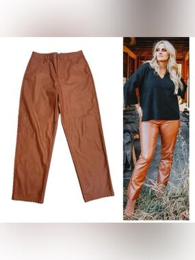 Joe fresh rust brown burnt orange fauxl leather vegan straight leg pants 8 NWOT